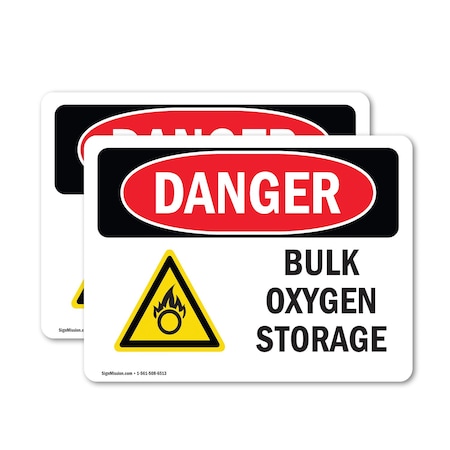 Signmission Bulk Oxygen Storage Danger Sign, Vinyl Decal, 14in W x 10in L, 2PK OS-2PACK-DS-D-1014-L-1856